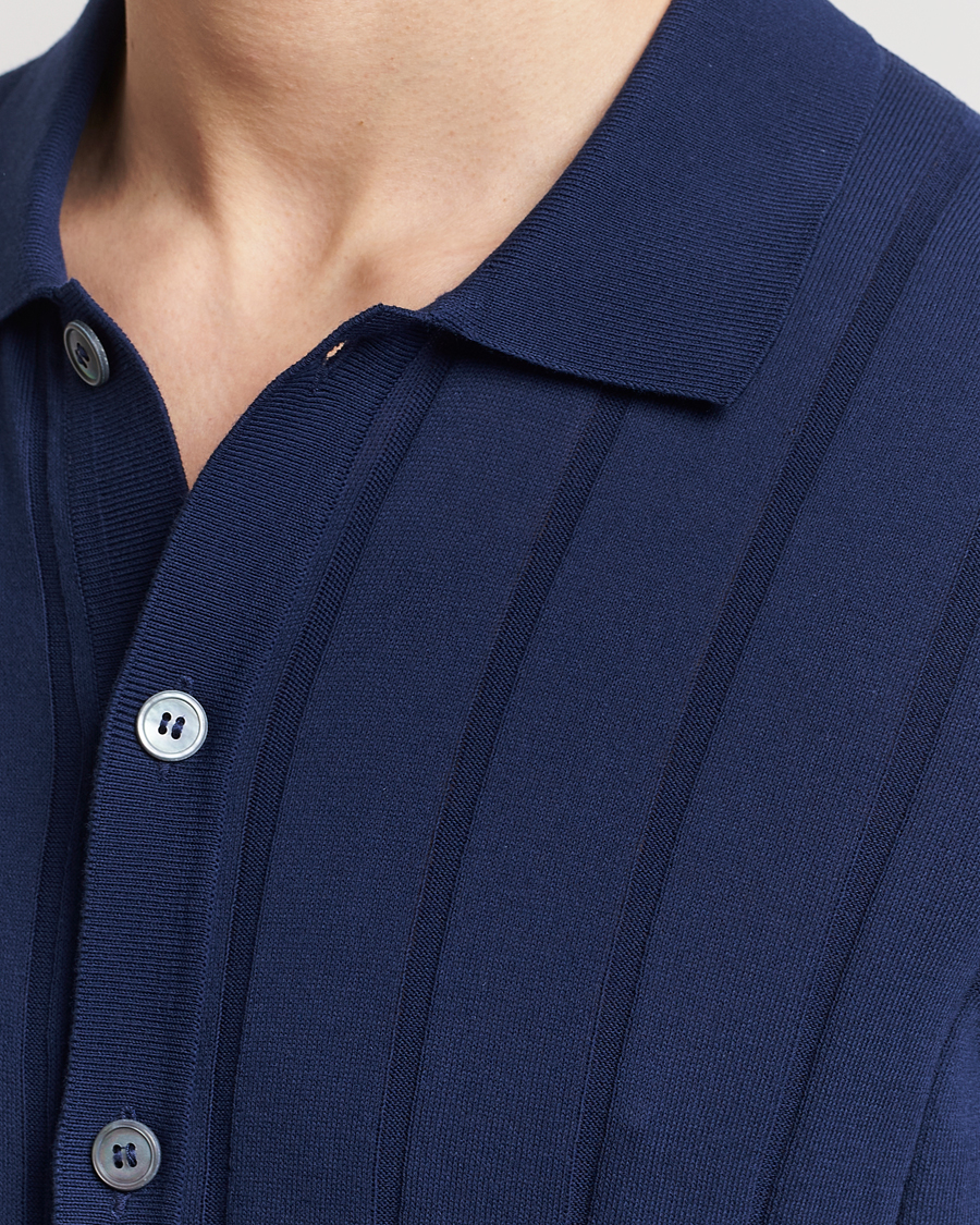 Men | Shirts | Gran Sasso | Cotton Structured Knitted Short Sleeve Shirt Light Navy