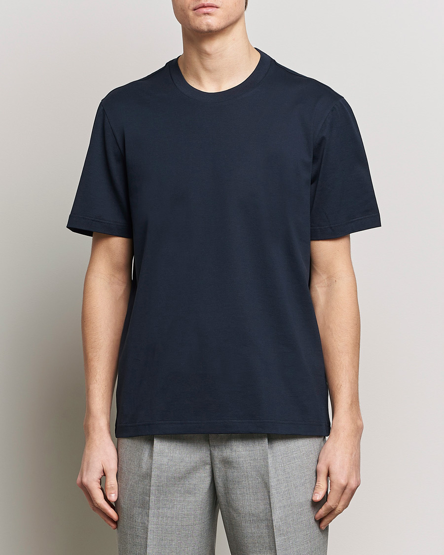 Men | T-Shirts | Brioni | Short Sleeve Cotton T-Shirt Navy