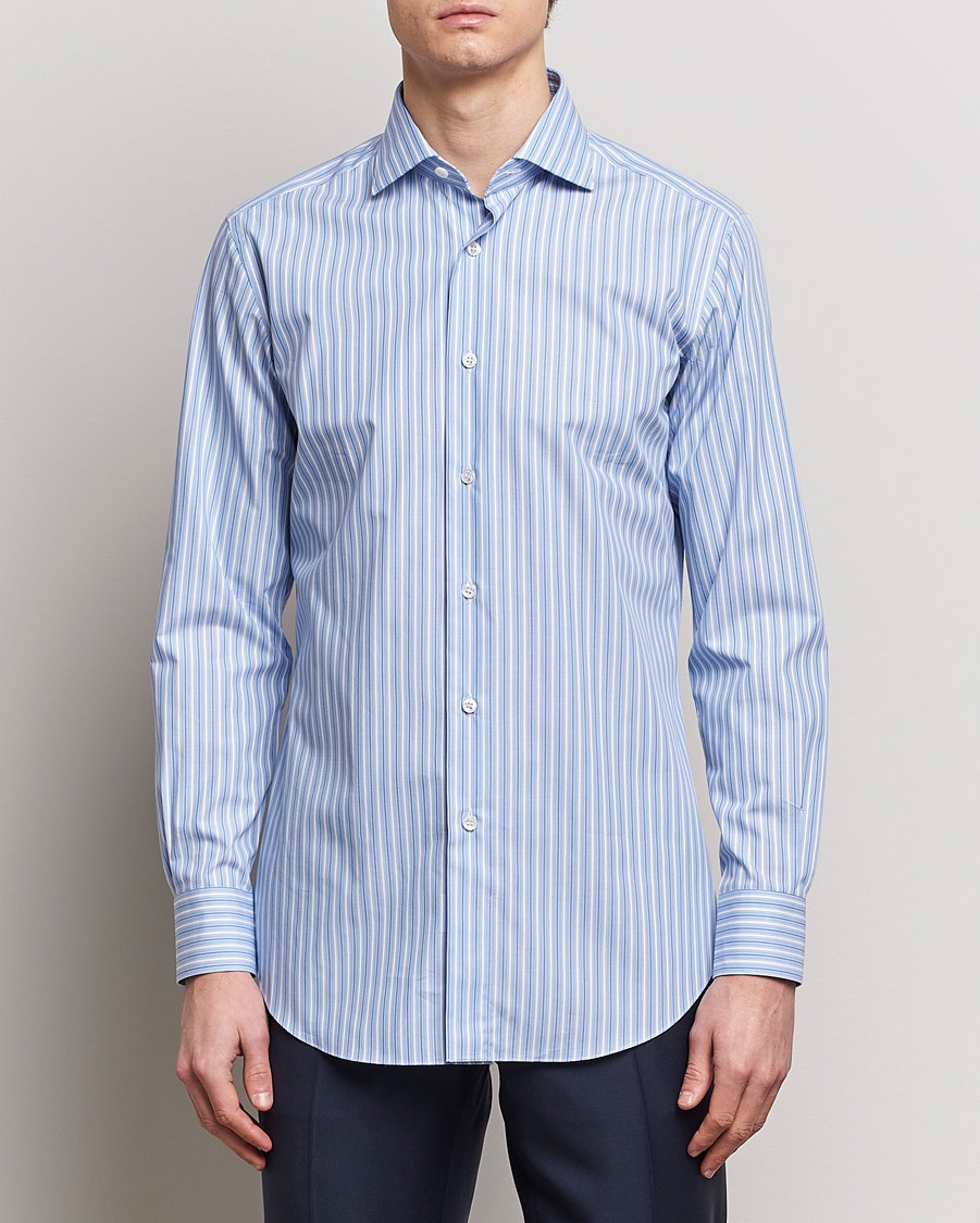 Men | Brioni | Brioni | Slim Fit Dress Shirt Blue Stripe