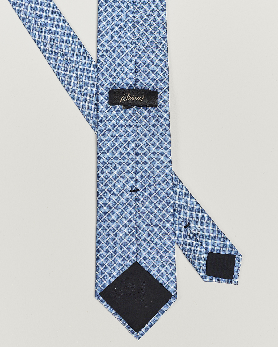 Men | Brioni Printed Silk Tie Blue Check | Brioni | Printed Silk Tie Blue Check