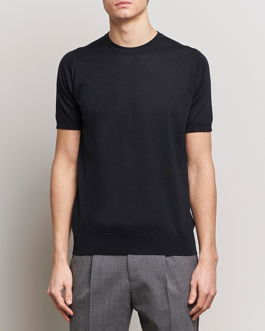Men |  | John Smedley | Hilcote Wool/Sea Island Cotton T-Shirt Black
