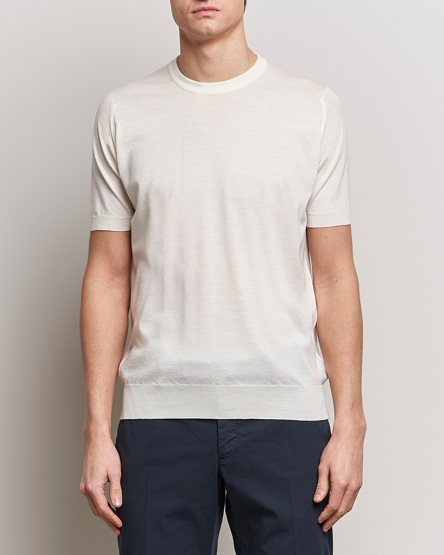 Men | T-Shirts | John Smedley | Hilcote Wool/Sea Island Cotton T-Shirt Chalk White