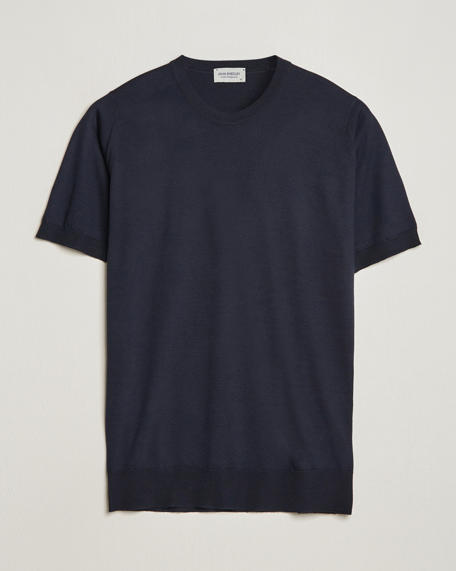 John Smedley Hilcote Wool/Sea Island Cotton T-Shirt Navy at