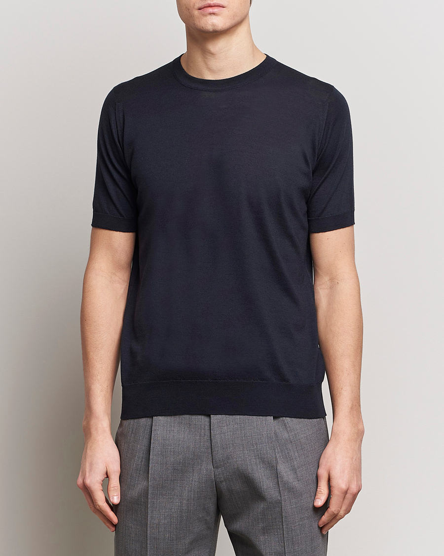 John Smedley Hilcote Wool/Sea Island Cotton T-Shirt Navy at
