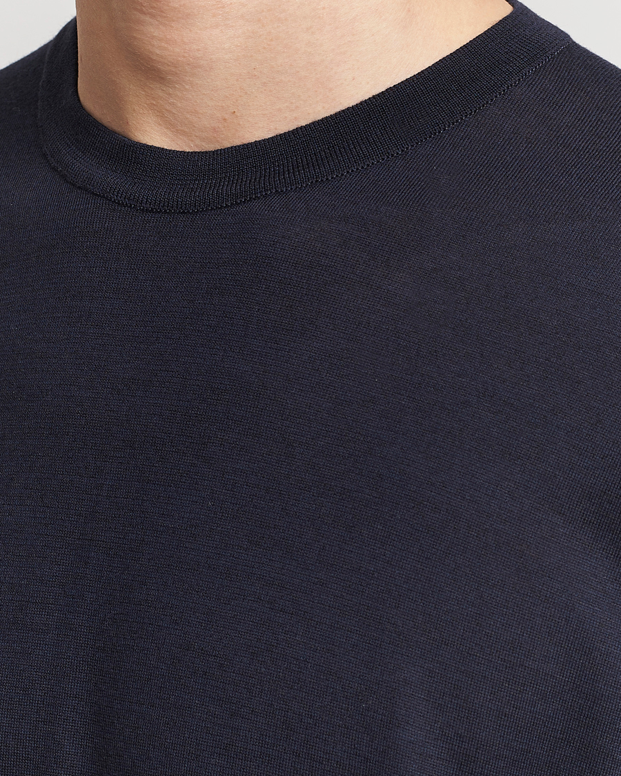 John Smedley Hilcote Wool/Sea Island Cotton T-Shirt Navy at
