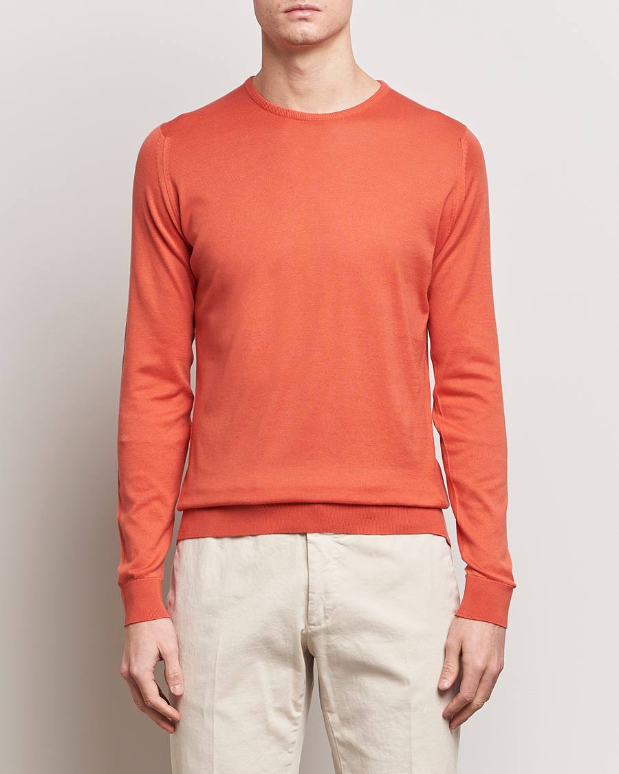 Men | Sweaters & Knitwear | John Smedley | Hatfield Sea Island Crew Neck Sundown Orange