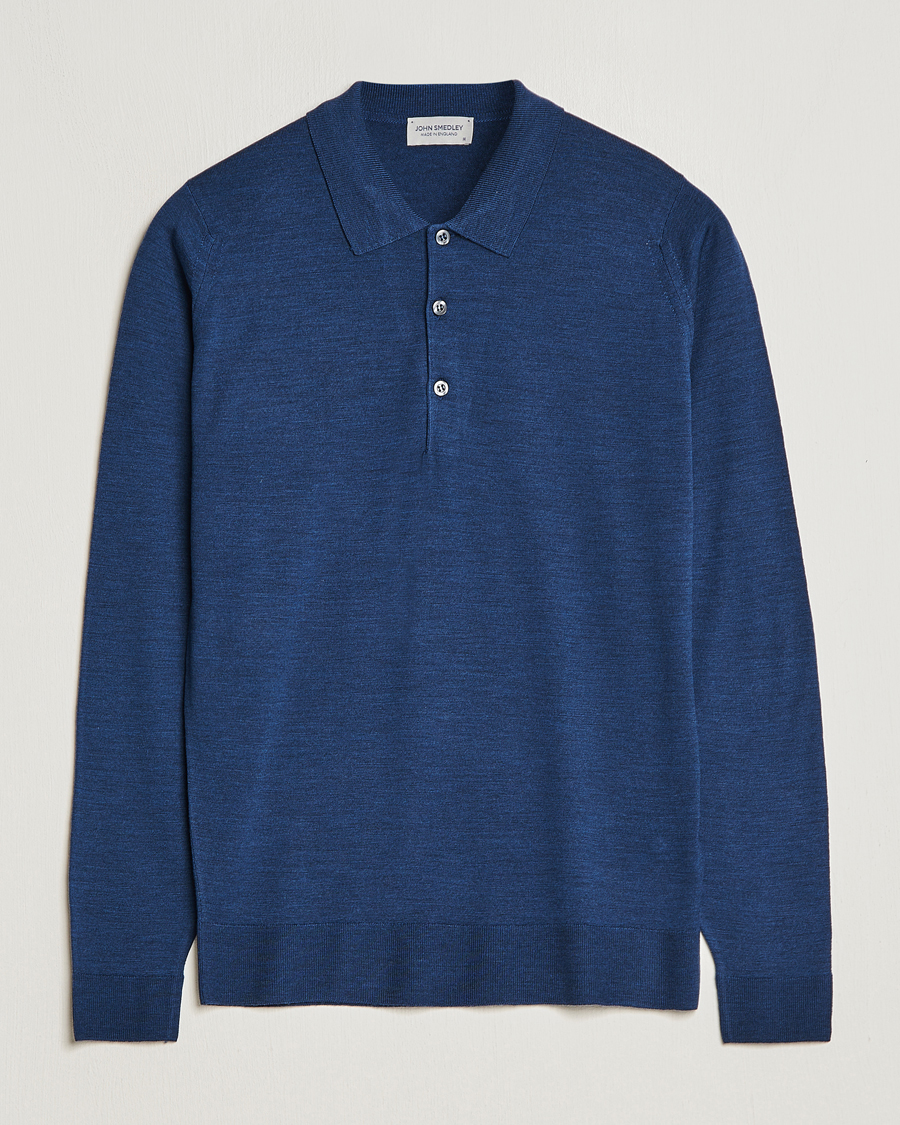Men | Sweaters & Knitwear | John Smedley | Belper Extra Fine Merino Polo Pullover Indigo