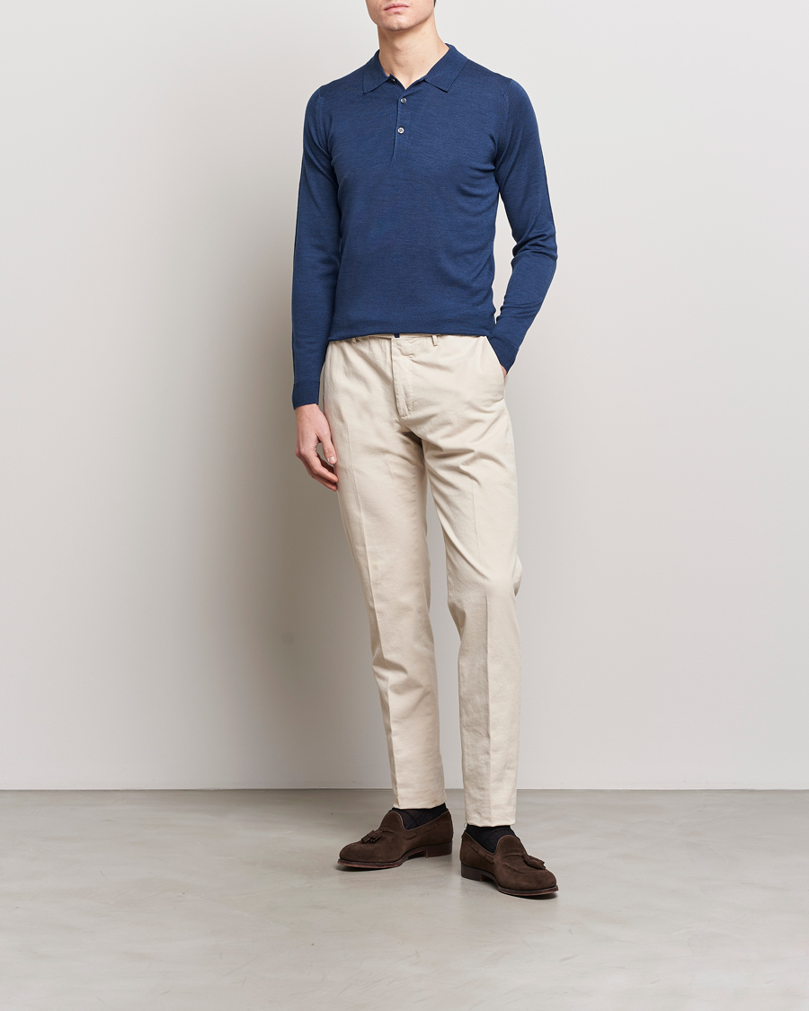 Men | Sweaters & Knitwear | John Smedley | Belper Extra Fine Merino Polo Pullover Indigo