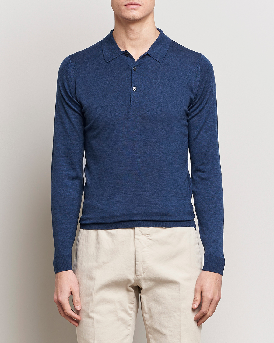 Men | Sweaters & Knitwear | John Smedley | Belper Extra Fine Merino Polo Pullover Indigo