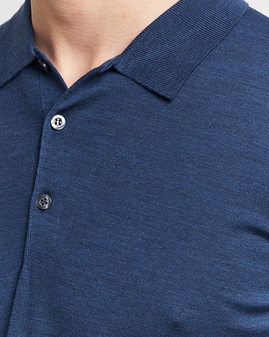 Men | Sweaters & Knitwear | John Smedley | Belper Extra Fine Merino Polo Pullover Indigo