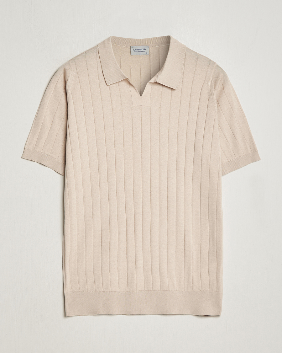 Men | Polo Shirts | John Smedley | Roper Open Collar Sea Island Polo Almond