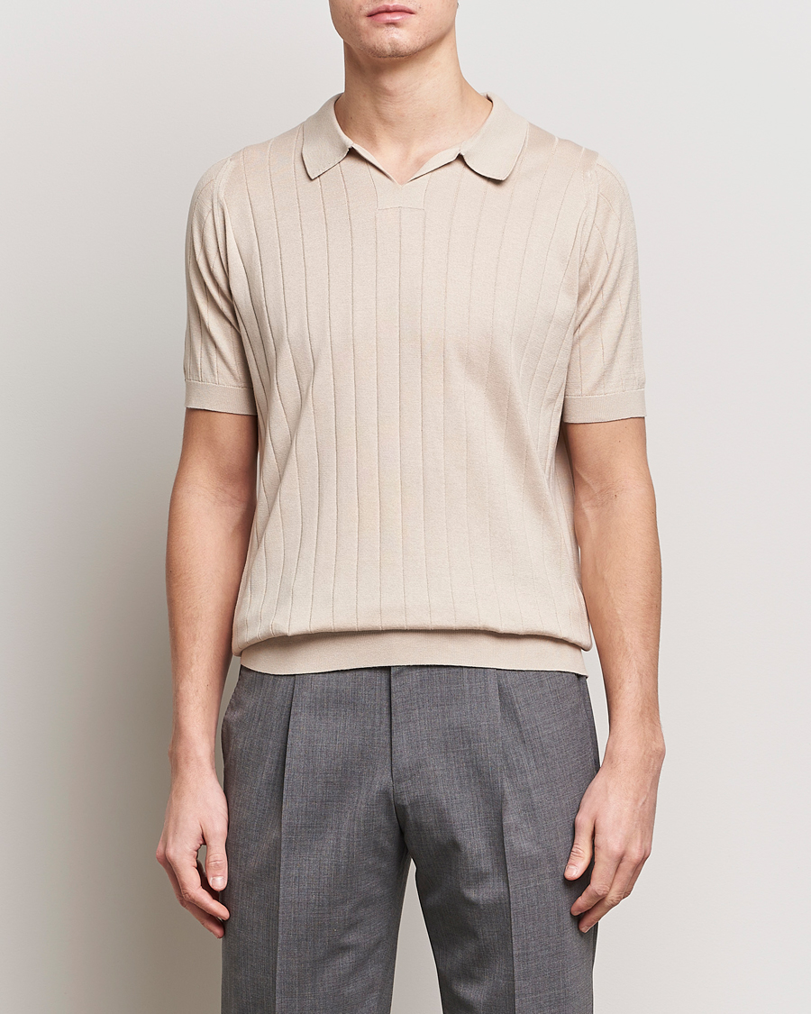 Men | Polo Shirts | John Smedley | Roper Open Collar Sea Island Polo Almond