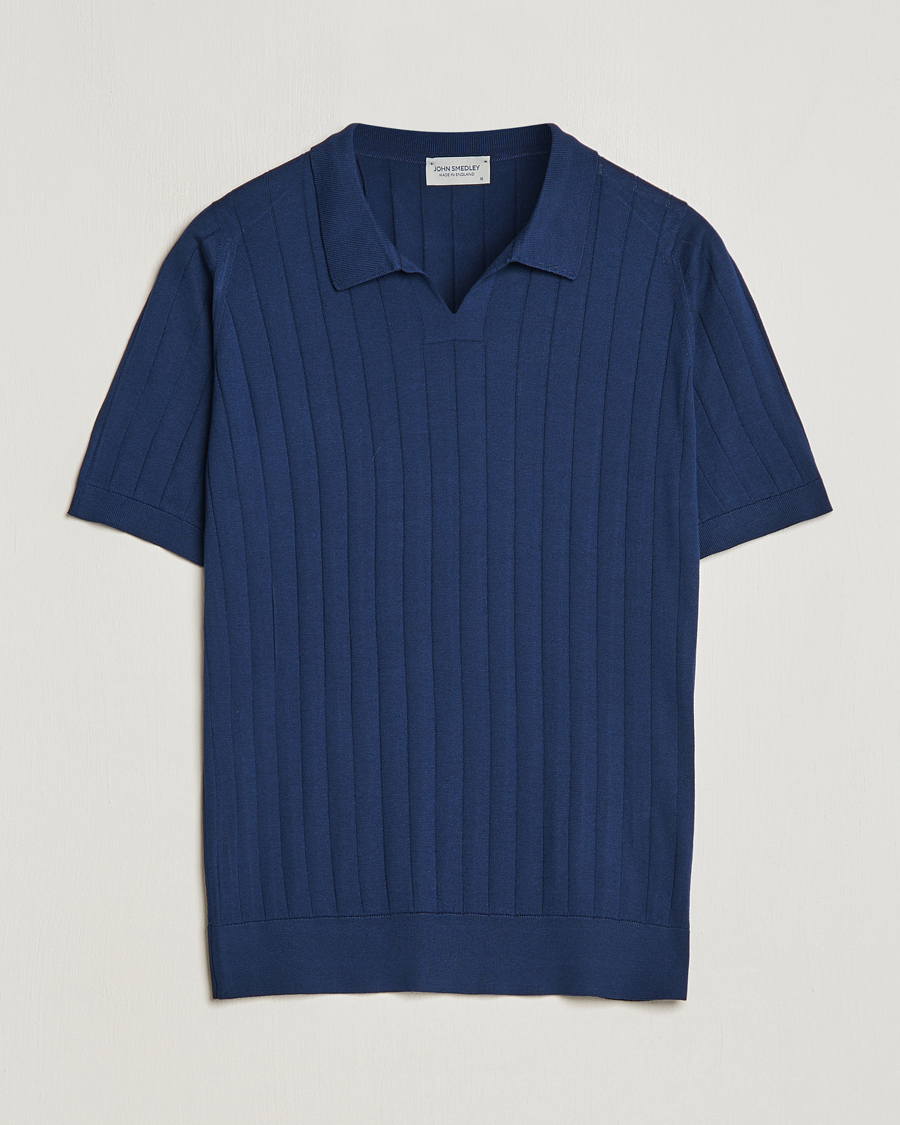 Men | Polo Shirts | John Smedley | Roper Open Collar Sea Island Polo French Navy