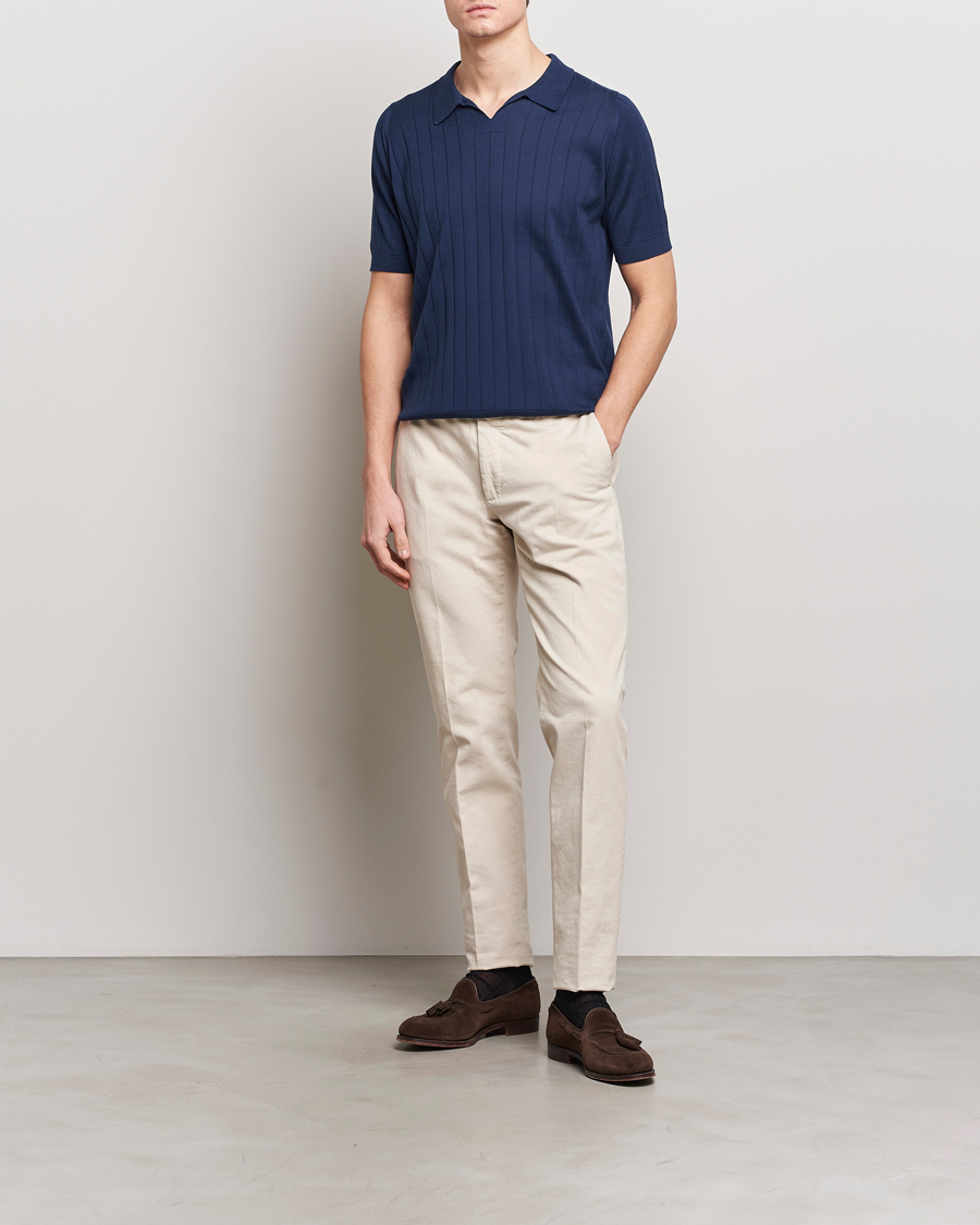 Men | Polo Shirts | John Smedley | Roper Open Collar Sea Island Polo French Navy