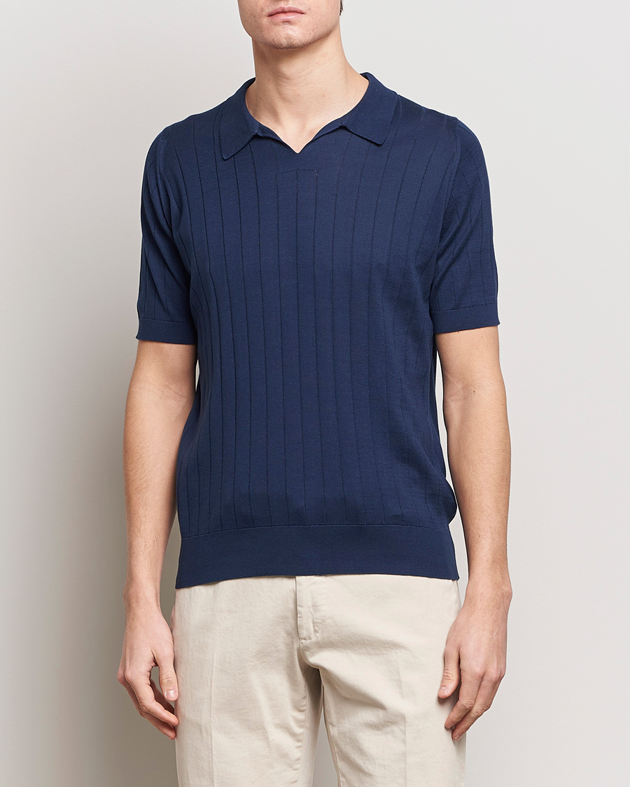 Men | Polo Shirts | John Smedley | Roper Open Collar Sea Island Polo French Navy