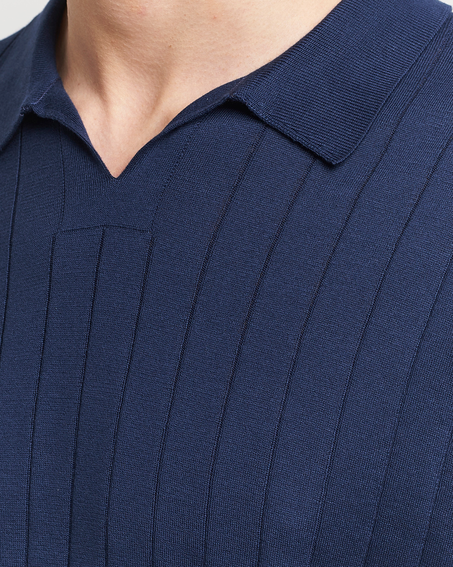 John Smedley Roper Open Collar Sea Island Polo French Navy at