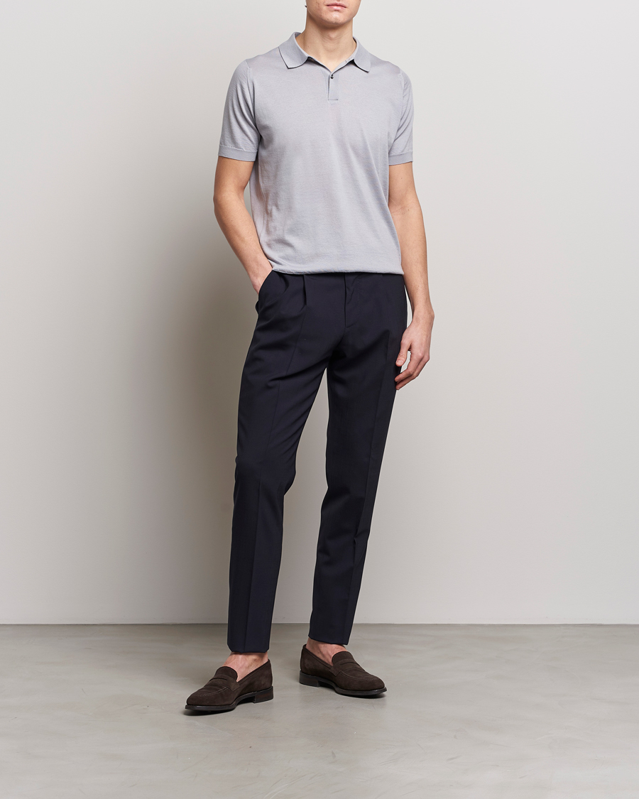 Men | Polo Shirts | John Smedley | Leyburn Merino/Sea Island Cotton Polo Silver