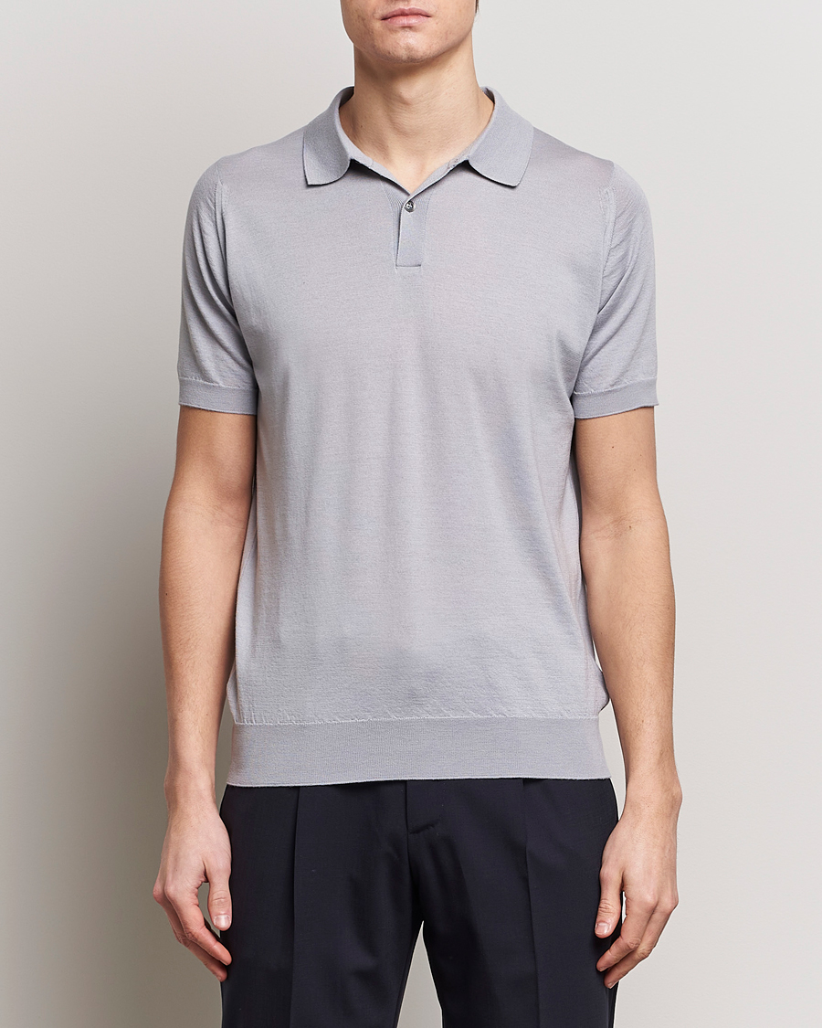 Men | Short Sleeve Polo Shirts | John Smedley | Leyburn Merino/Sea Island Cotton Polo Silver