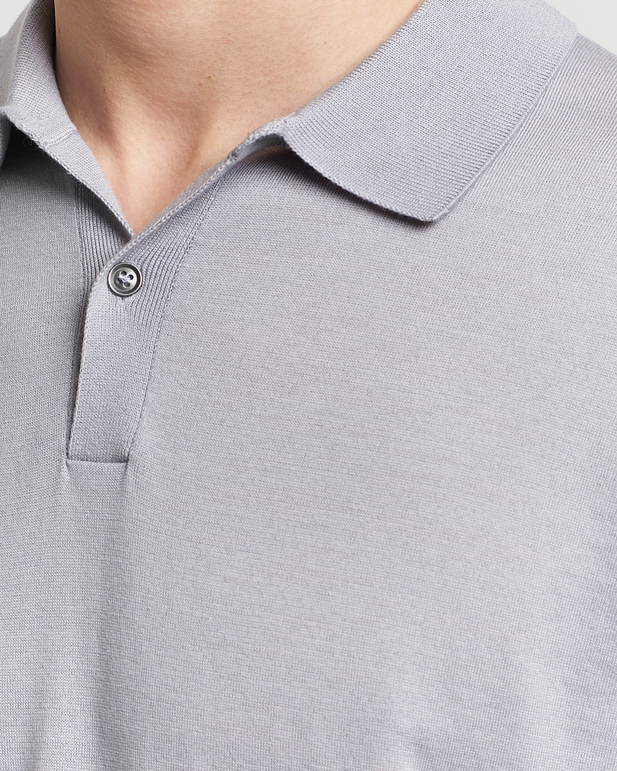 John Smedley Leyburn Merino/Sea Island Cotton Polo Silver at