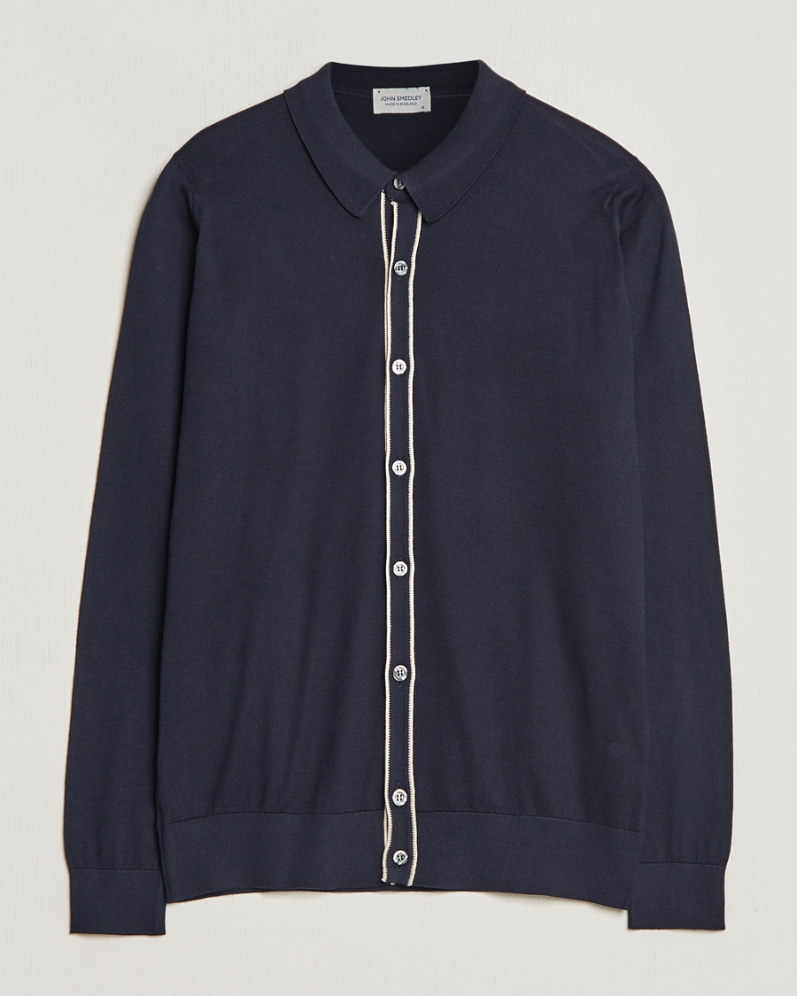 Men | Sweaters & Knitwear | John Smedley | Shadow Tipped Sea Island Cotton Cardigan Navy