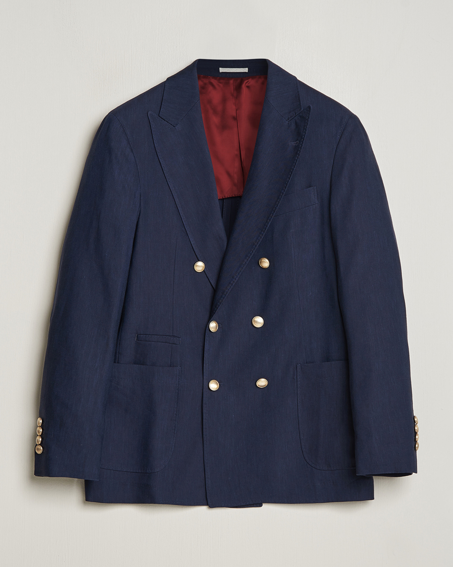 Men | Blazers | Brunello Cucinelli | Double Breasted Wool/Linen Blazer Navy