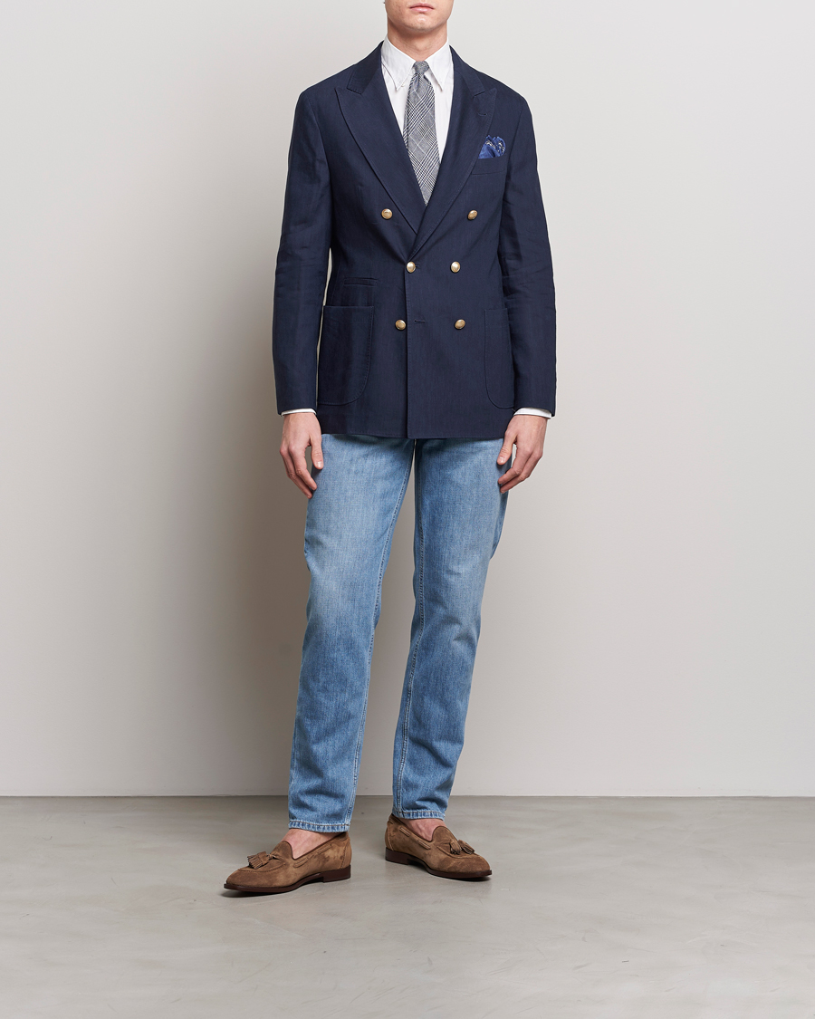 Men | Blazers | Brunello Cucinelli | Double Breasted Wool/Linen Blazer Navy