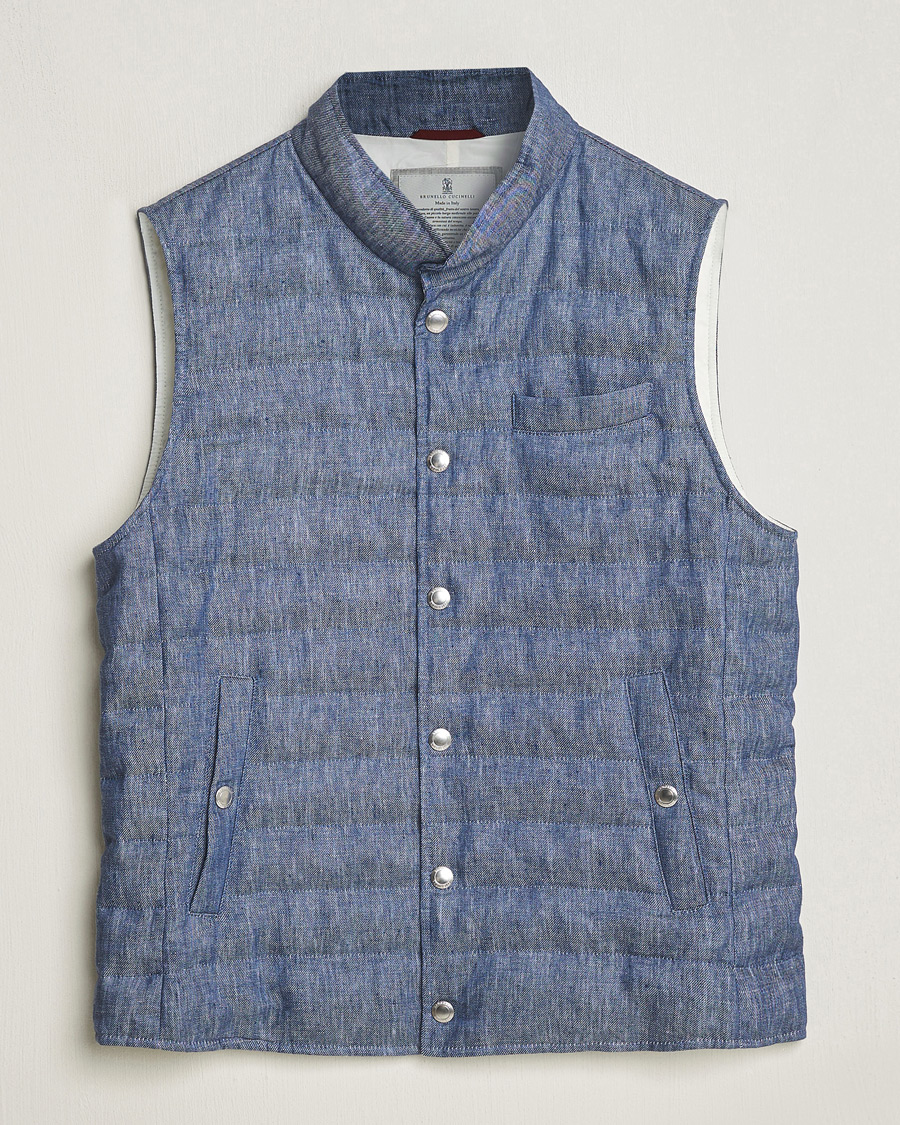 Men | Coats & Jackets | Brunello Cucinelli | Linen Gilet Light Blue