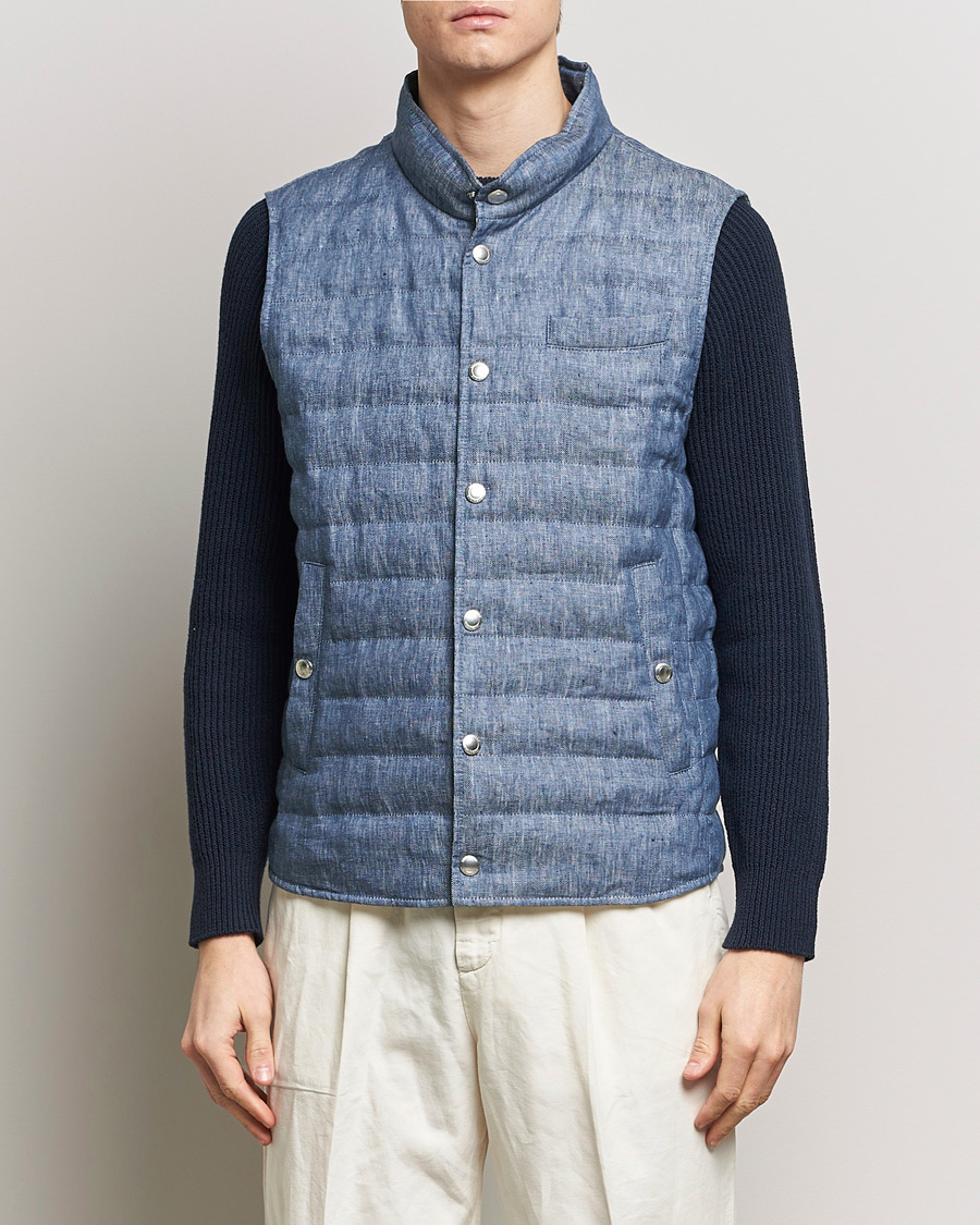 Men | Coats & Jackets | Brunello Cucinelli | Linen Gilet Light Blue
