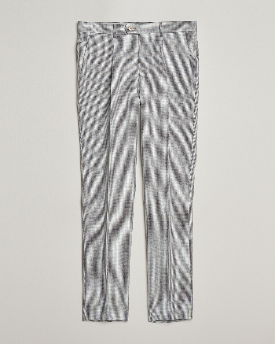 Men | Trousers | Brunello Cucinelli | Pleated Houndstooth Trousers Light Grey