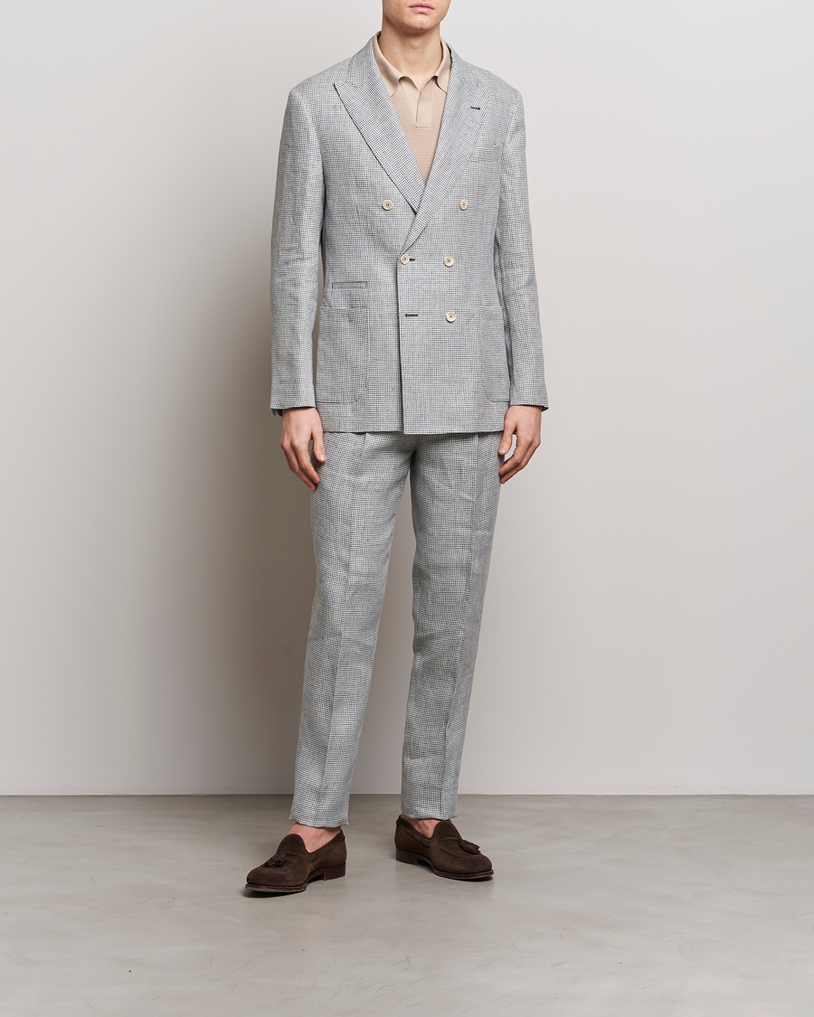 Men | Trousers | Brunello Cucinelli | Pleated Houndstooth Trousers Light Grey