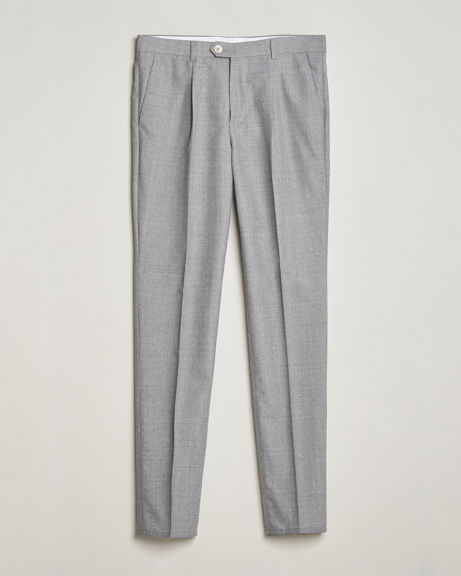 Men | Trousers | Brunello Cucinelli | Pleated Wool Trousers Light Grey