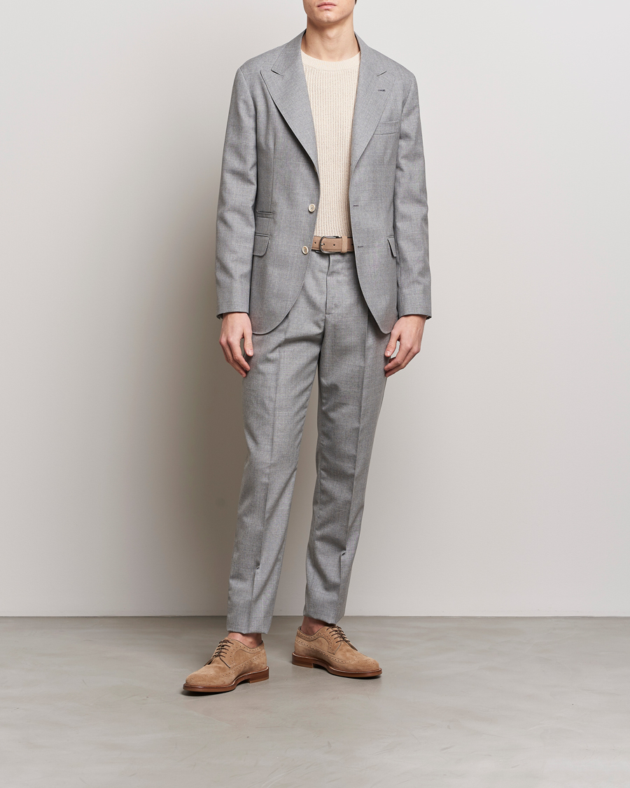 Men | Trousers | Brunello Cucinelli | Pleated Wool Trousers Light Grey