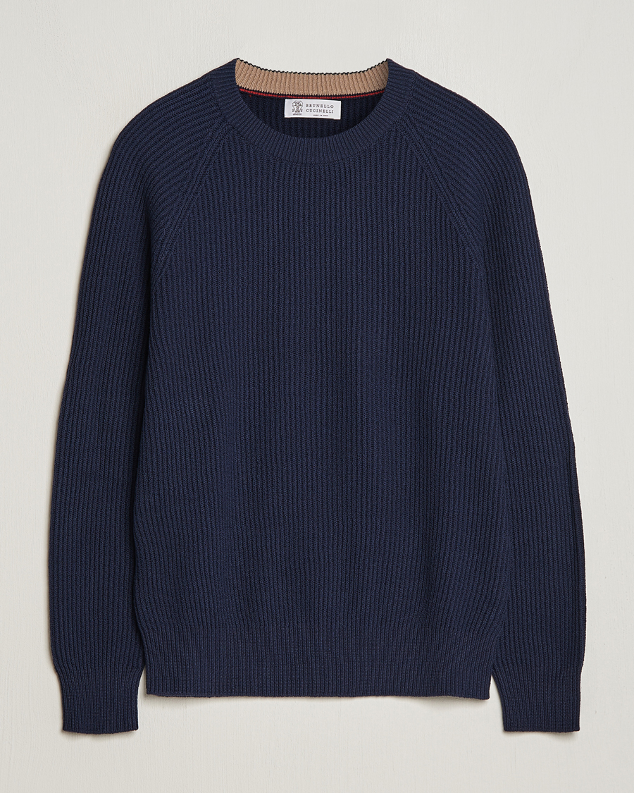 Men | Sweaters & Knitwear | Brunello Cucinelli | Heavy Rib Stitch Crew Neck Navy