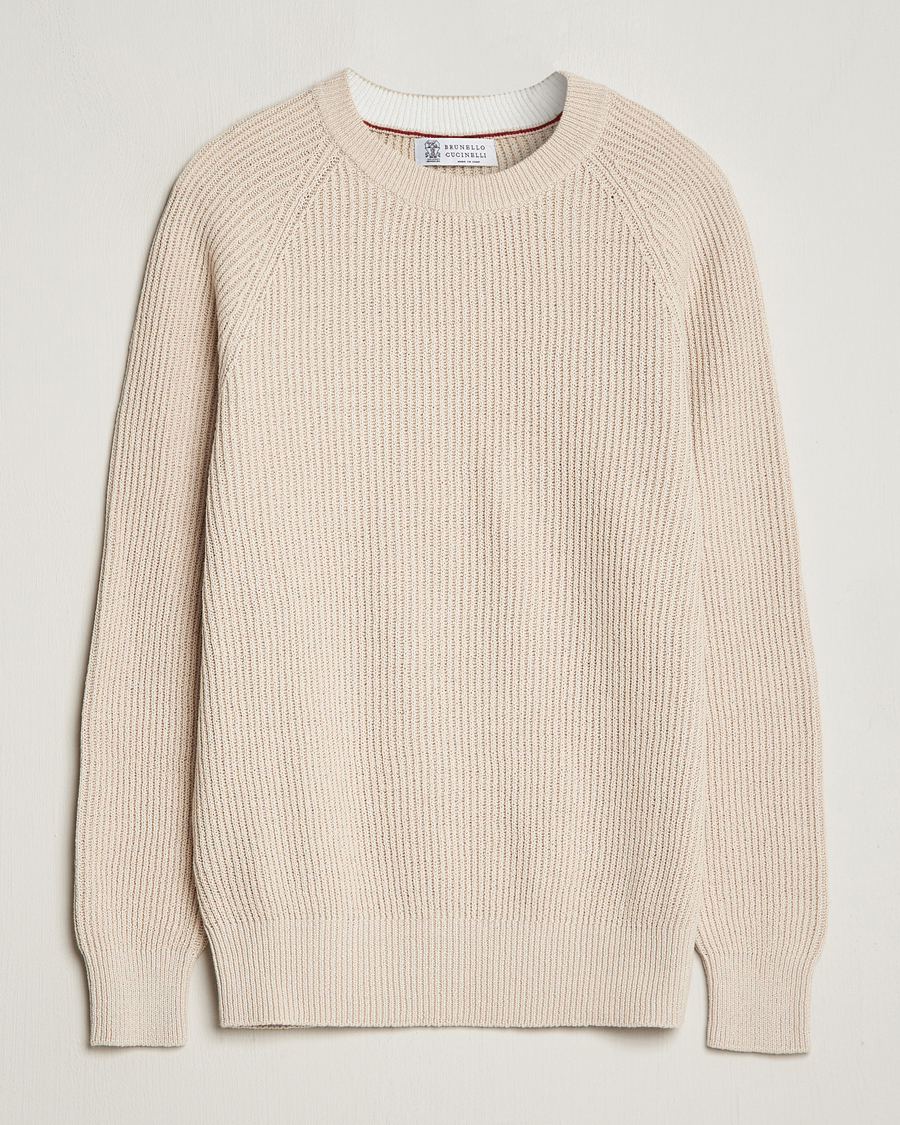 Men | Sweaters & Knitwear | Brunello Cucinelli | Heavy Rib Stitch Crew Neck Light Beige