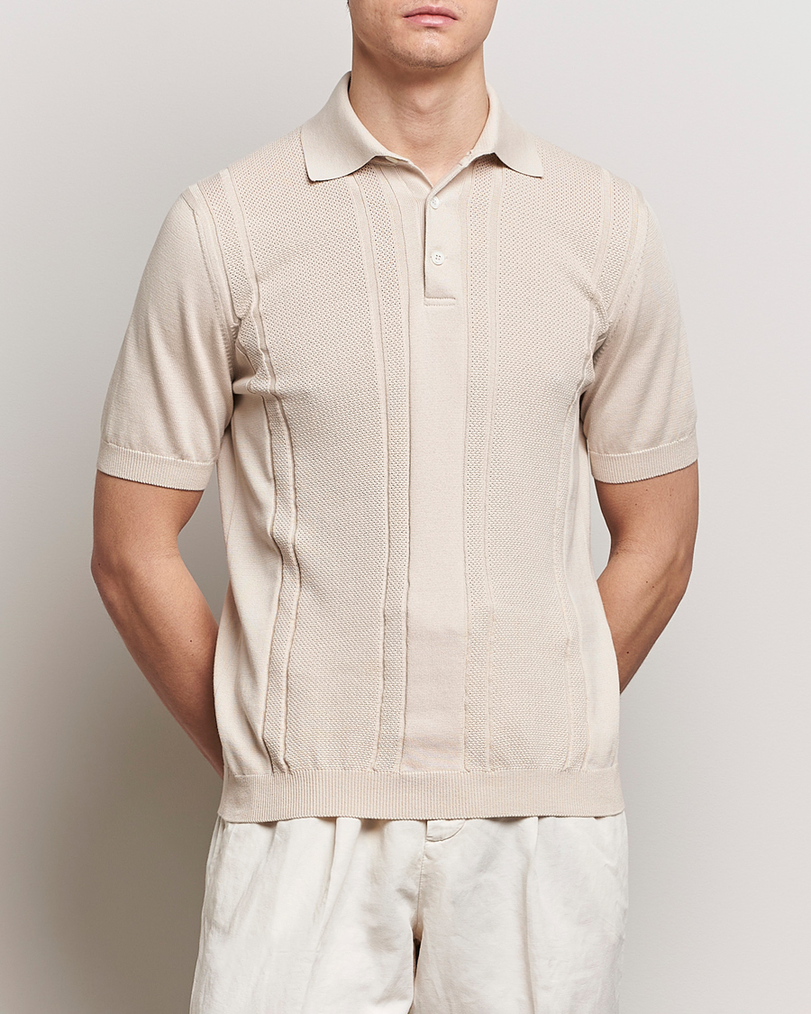Men | Short Sleeve Polo Shirts | Brunello Cucinelli | Front Structure Knitted Polo Light Beige