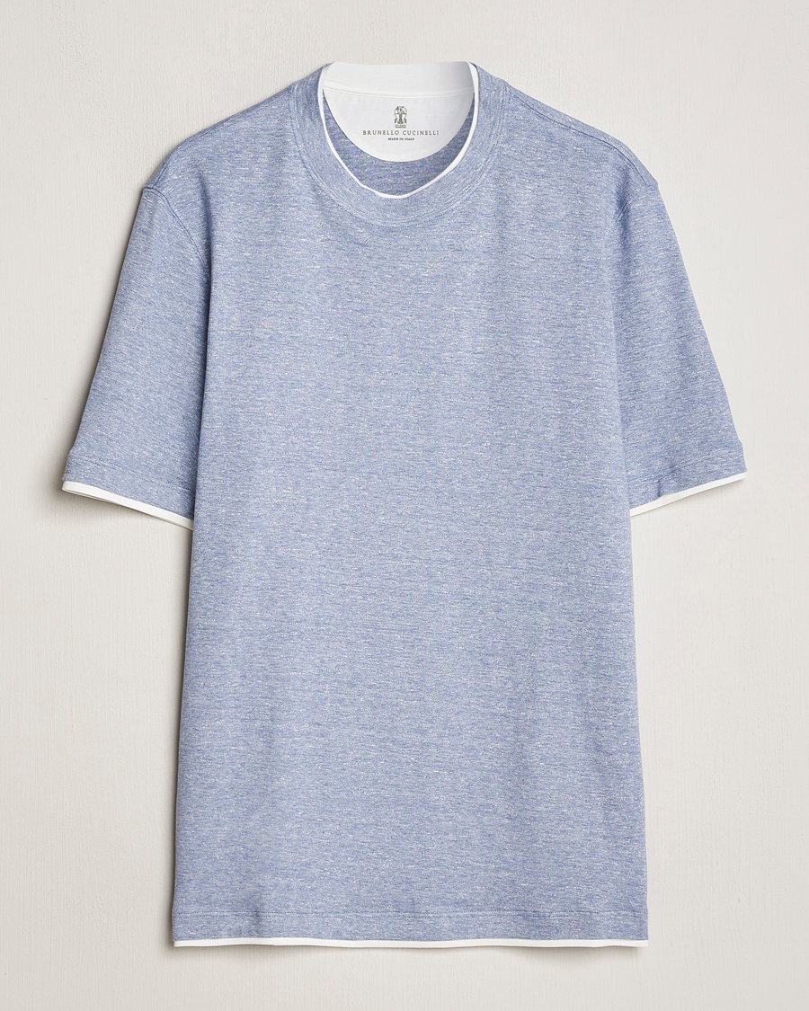 Men | T-Shirts | Brunello Cucinelli | Cotton/Linen T-Shirt Light Blue