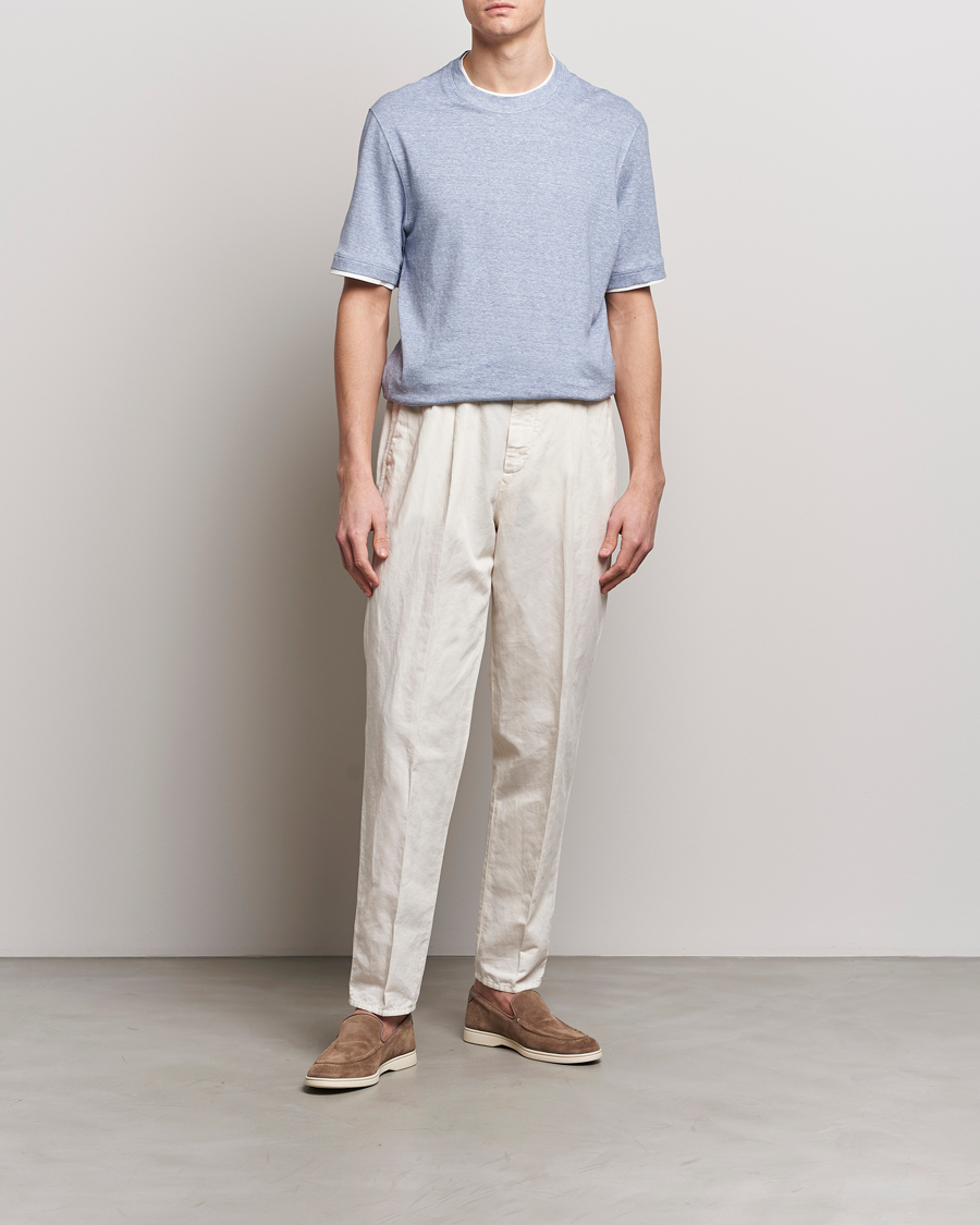 Men | T-Shirts | Brunello Cucinelli | Cotton/Linen T-Shirt Light Blue