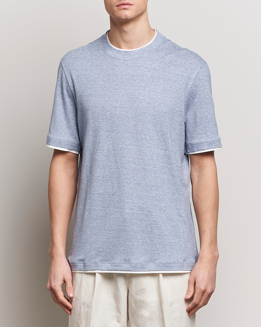 Men | T-Shirts | Brunello Cucinelli | Cotton/Linen T-Shirt Light Blue
