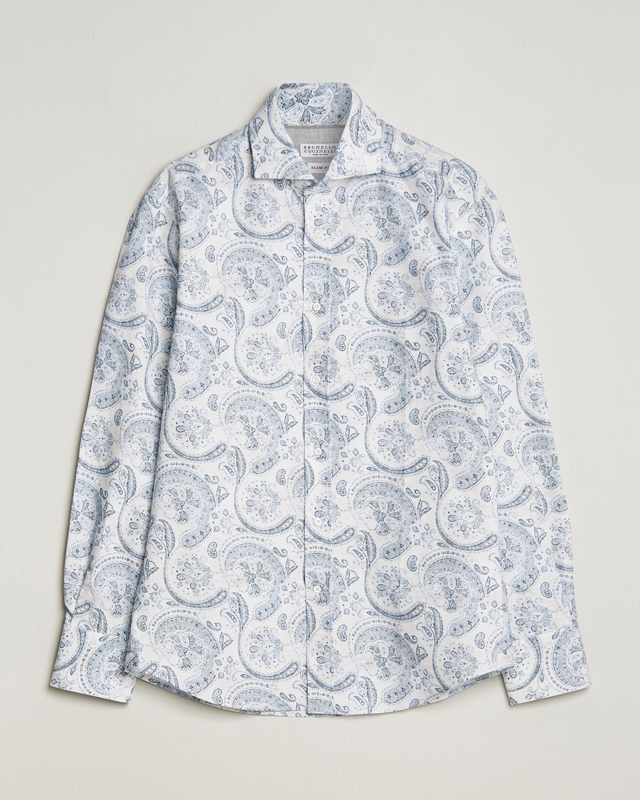 Men | Shirts | Brunello Cucinelli | Slim Fit Paisley Shirt Light Blue