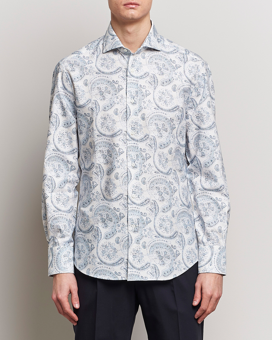 Men | Shirts | Brunello Cucinelli | Slim Fit Paisley Shirt Light Blue
