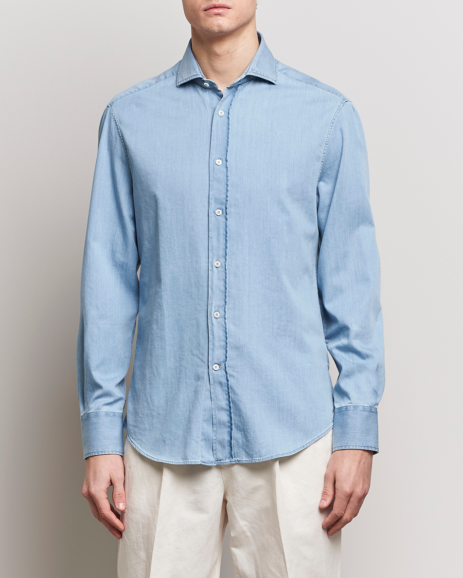Men | Denim Shirts | Brunello Cucinelli | Slim Fit Denim Shirt Light Blue