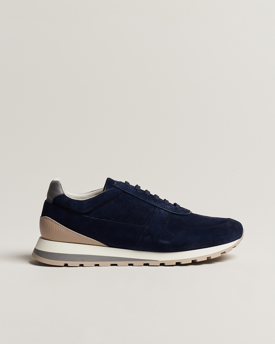 Men | Brunello Cucinelli Perforated Running Sneakers Navy Suede | Brunello Cucinelli | Perforated Running Sneakers Navy Suede