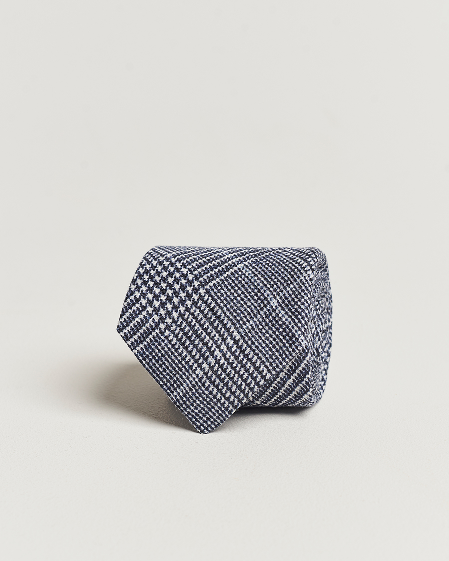 Men | Brunello Cucinelli Prince Of Wales Linen Tie Dark Blue | Brunello Cucinelli | Prince Of Wales Linen Tie Dark Blue