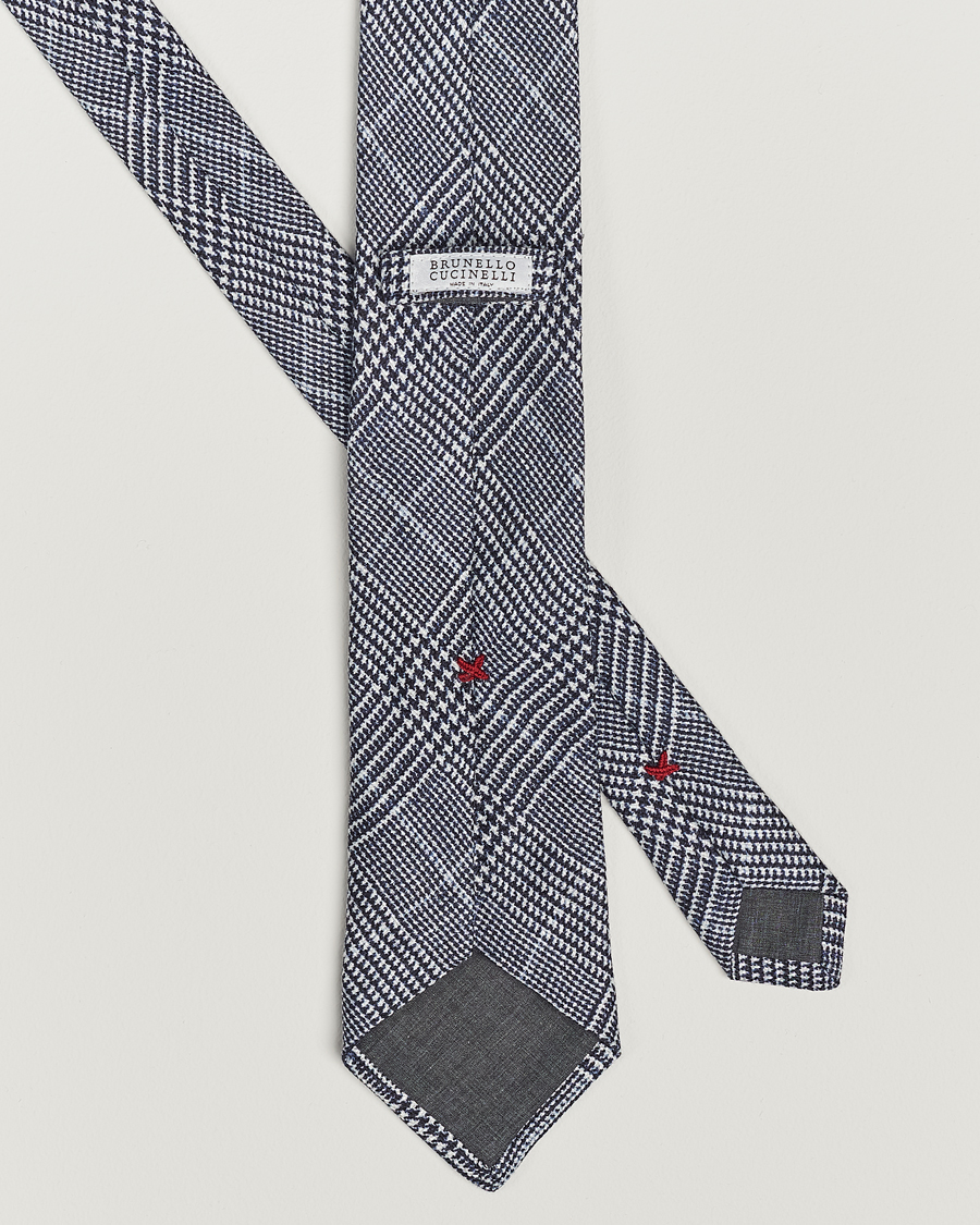 Men | Brunello Cucinelli Prince Of Wales Linen Tie Dark Blue | Brunello Cucinelli | Prince Of Wales Linen Tie Dark Blue
