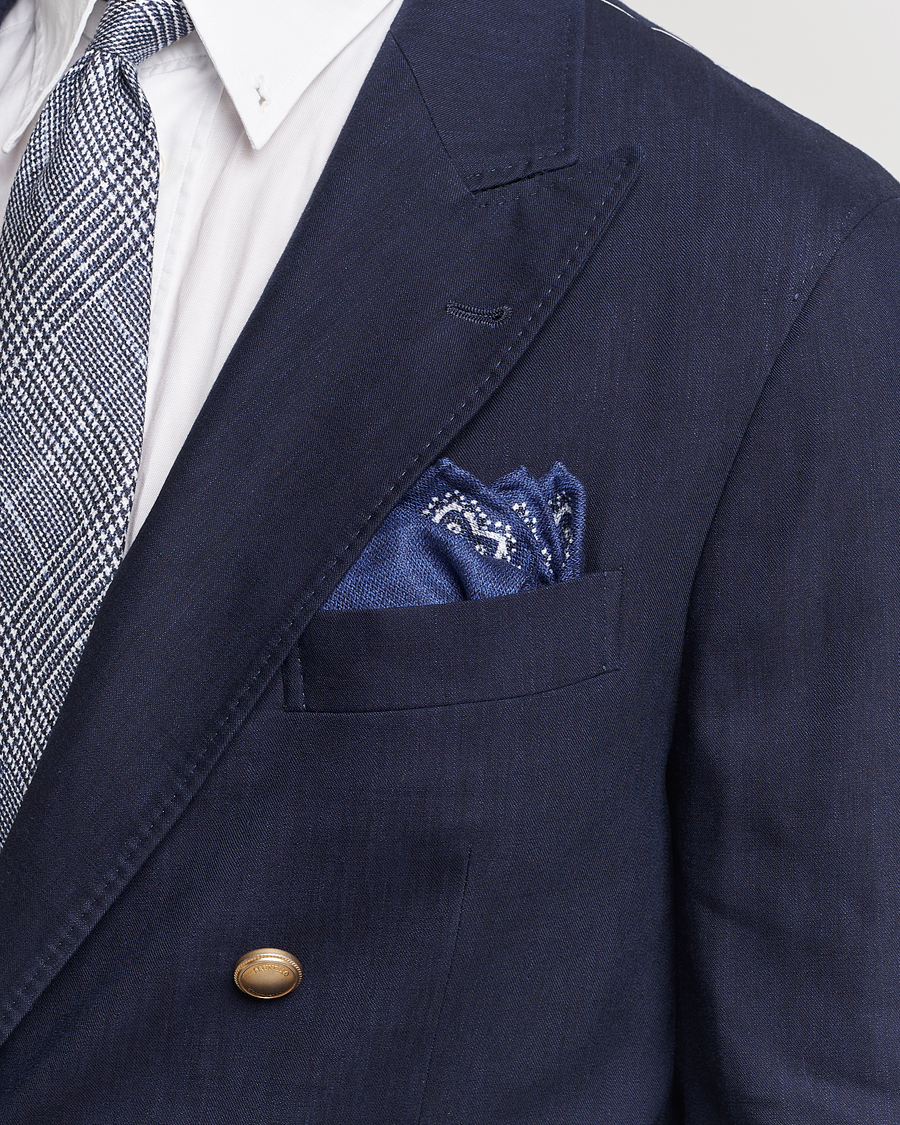 Men | Brunello Cucinelli Paisley Silk Pocket Square Navy | Brunello Cucinelli | Paisley Silk Pocket Square Navy