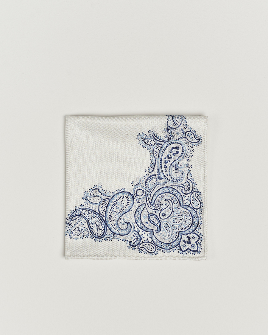 Men | Brunello Cucinelli Paisley Silk Pocket Square Navy/Beige | Brunello Cucinelli | Paisley Silk Pocket Square Navy/Beige