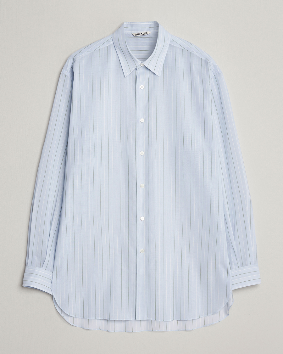Men |  | Auralee | Hard Twist Light Cotton Shirt Light Blue Stripe