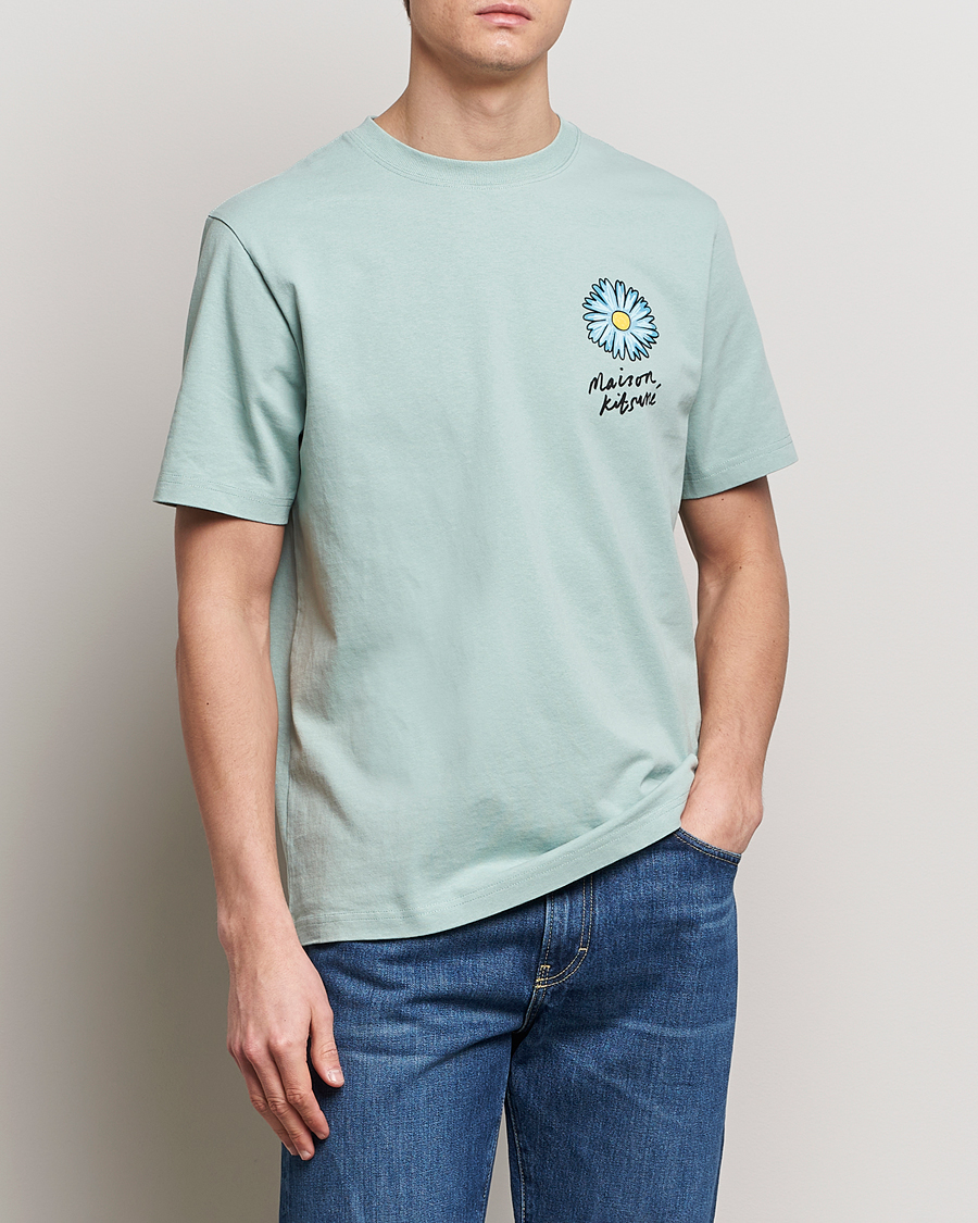 Men | Short Sleeve T-shirts | Maison Kitsuné | Floating Flower T-Shirt Seafoam Blue