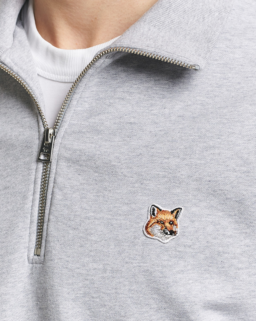 Men | Sweaters & Knitwear | Maison Kitsuné | Fox Head Half Zip Sweatshirt Light Grey Melange