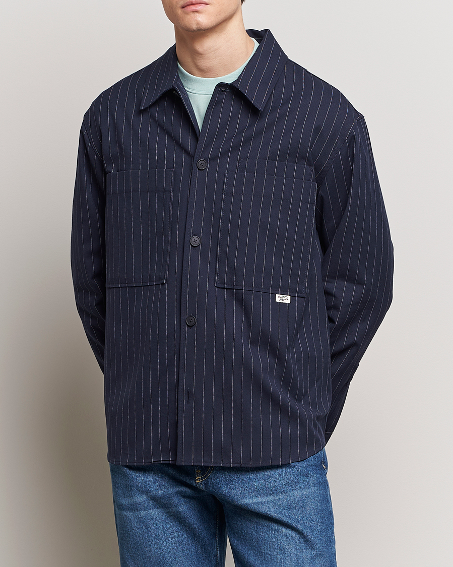 Men | Coats & Jackets | Maison Kitsuné | Pinstriped Overshirt Navy